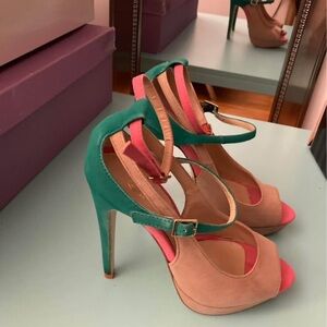 Elegant Green and Pink Women's Heels